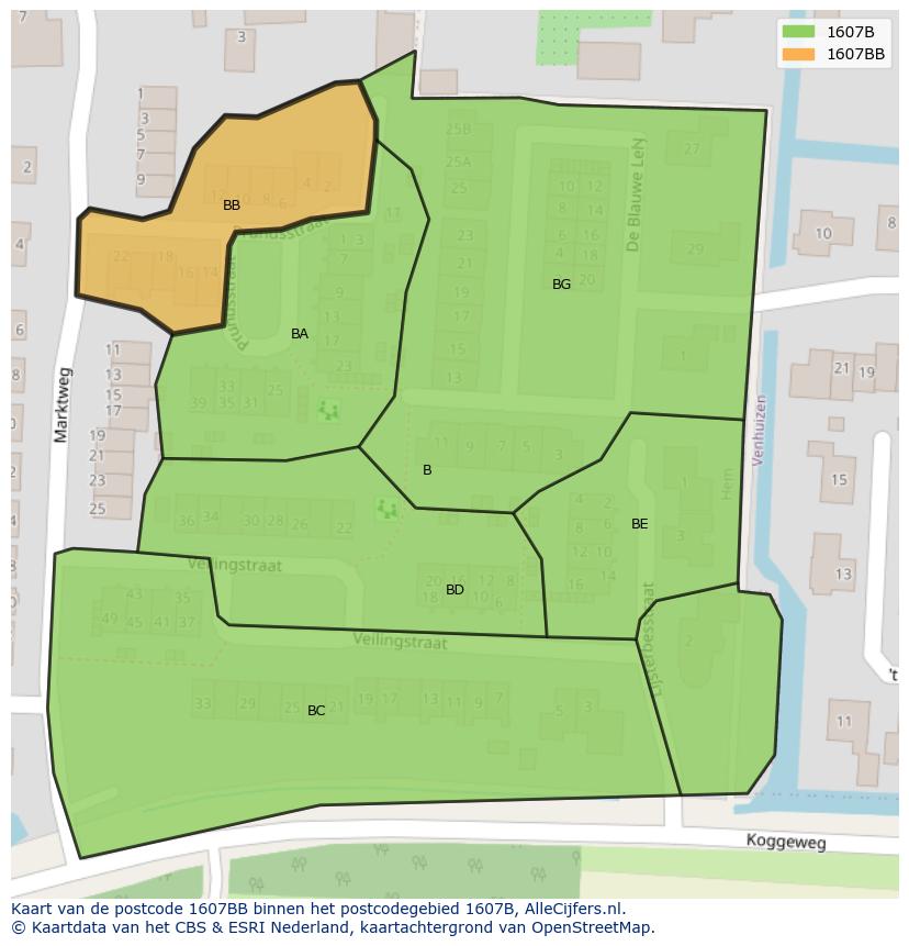 Afbeelding van het postcodegebied 1607 BB op de kaart.