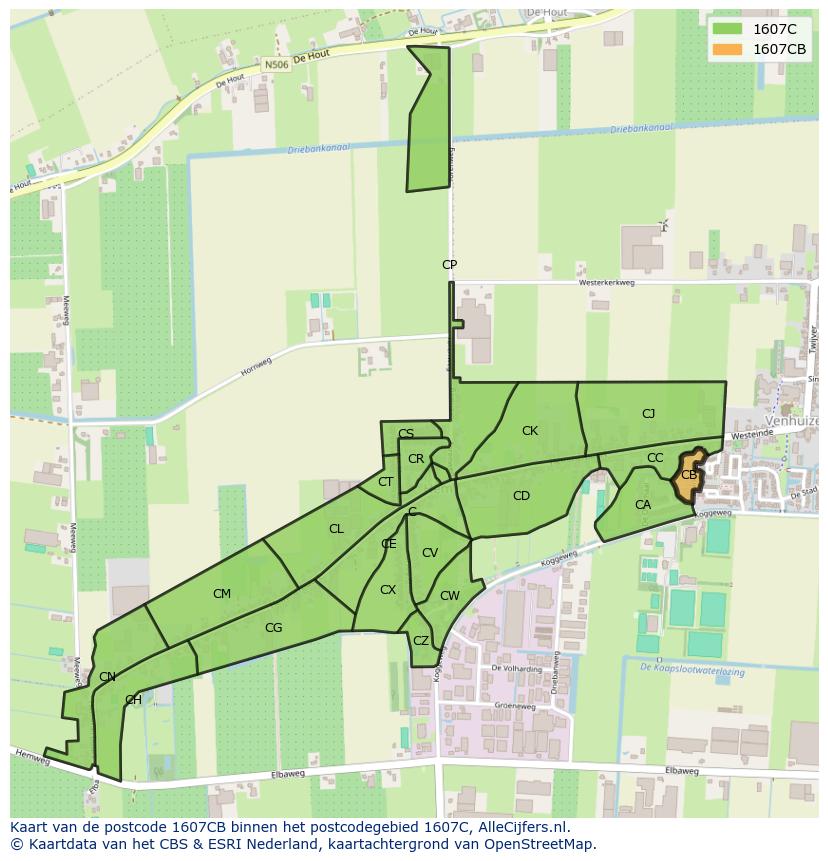 Afbeelding van het postcodegebied 1607 CB op de kaart.
