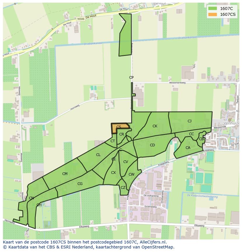 Afbeelding van het postcodegebied 1607 CS op de kaart.