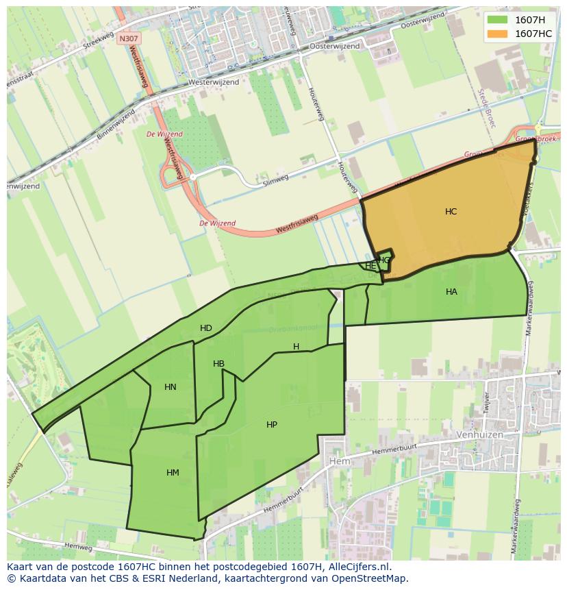 Afbeelding van het postcodegebied 1607 HC op de kaart.
