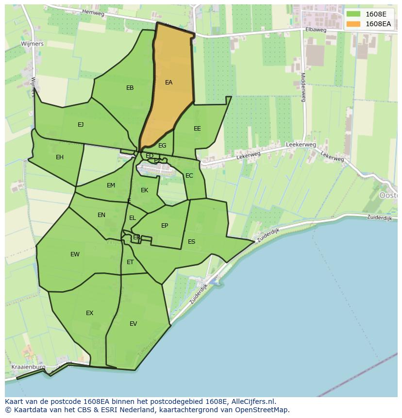 Afbeelding van het postcodegebied 1608 EA op de kaart.