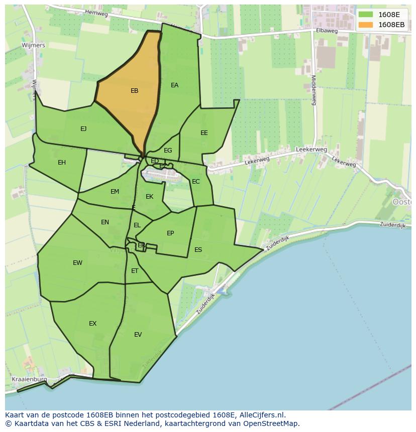 Afbeelding van het postcodegebied 1608 EB op de kaart.