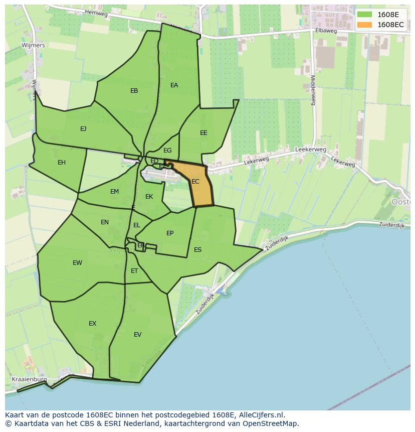 Afbeelding van het postcodegebied 1608 EC op de kaart.