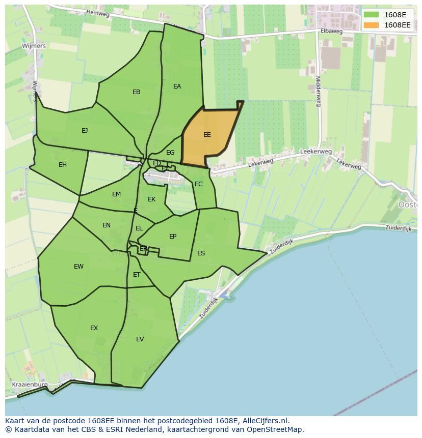 Afbeelding van het postcodegebied 1608 EE op de kaart.