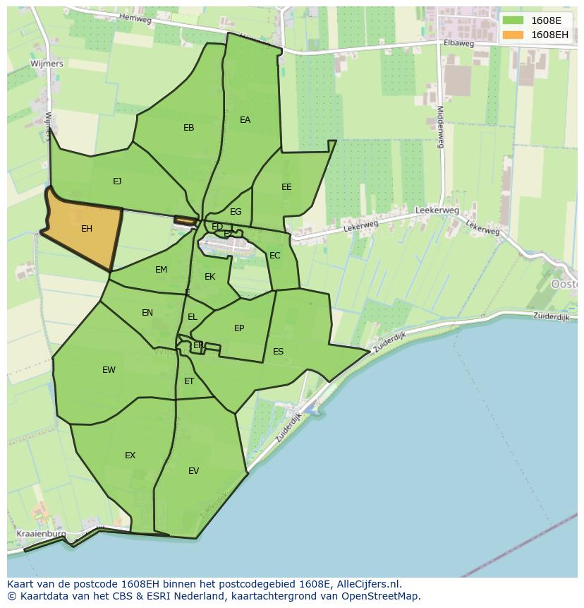 Afbeelding van het postcodegebied 1608 EH op de kaart.