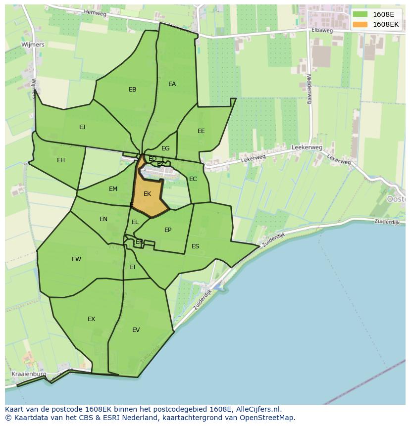 Afbeelding van het postcodegebied 1608 EK op de kaart.