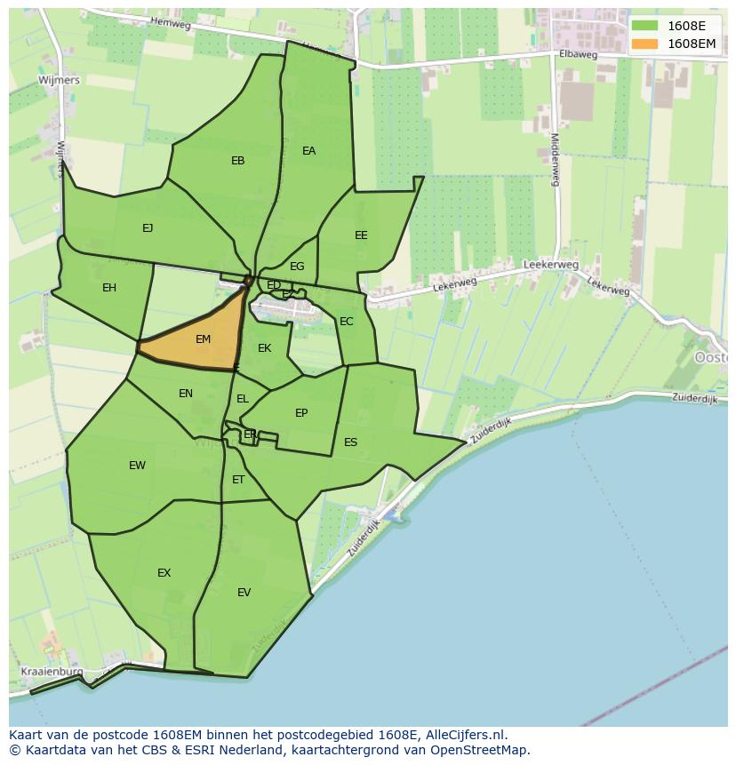 Afbeelding van het postcodegebied 1608 EM op de kaart.