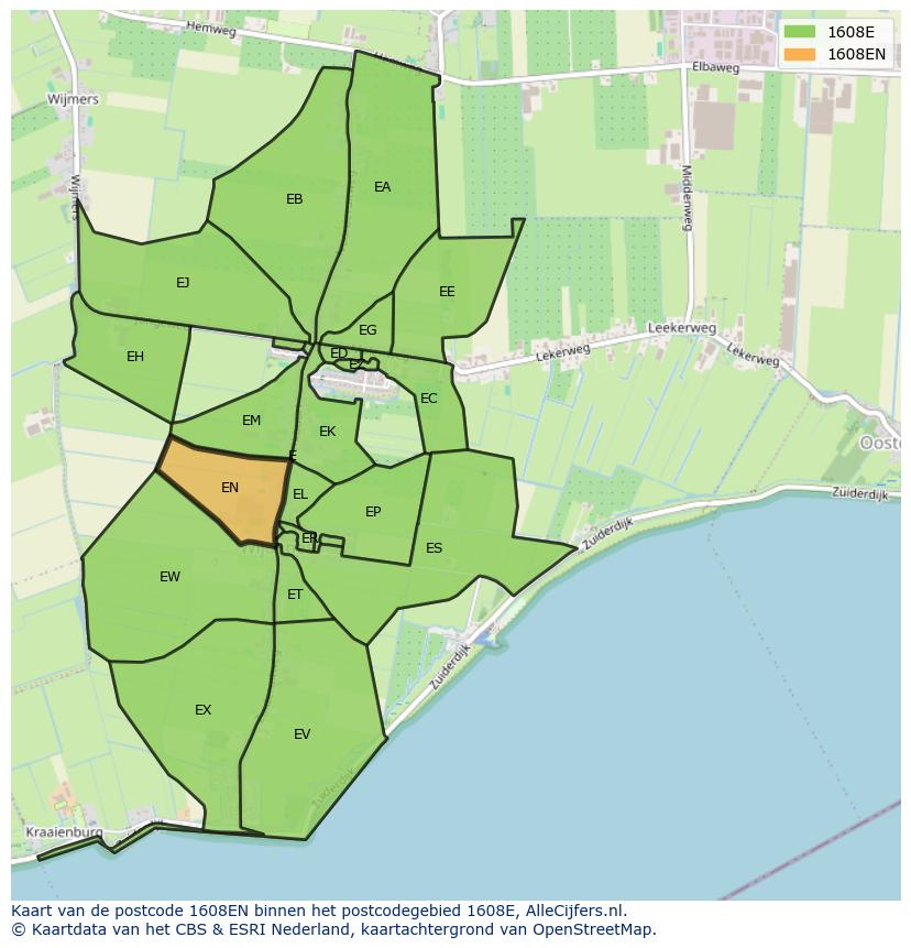 Afbeelding van het postcodegebied 1608 EN op de kaart.