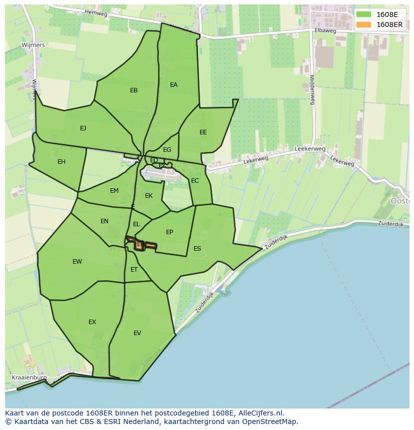 Afbeelding van het postcodegebied 1608 ER op de kaart.