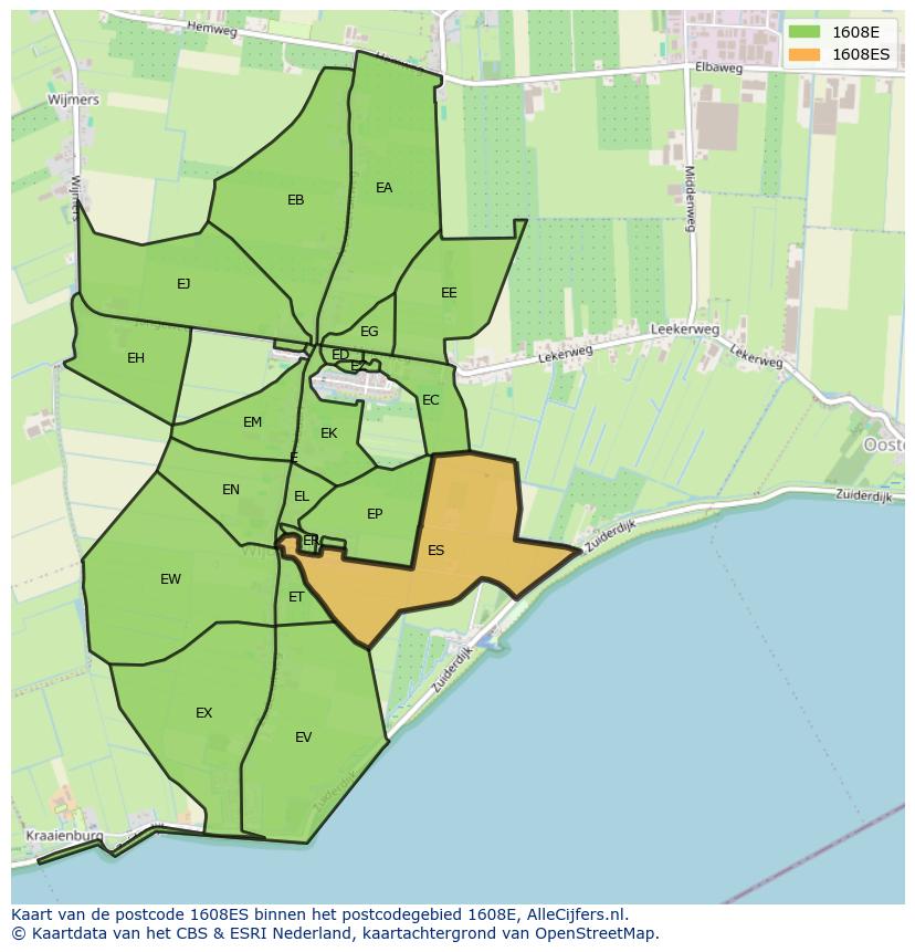 Afbeelding van het postcodegebied 1608 ES op de kaart.