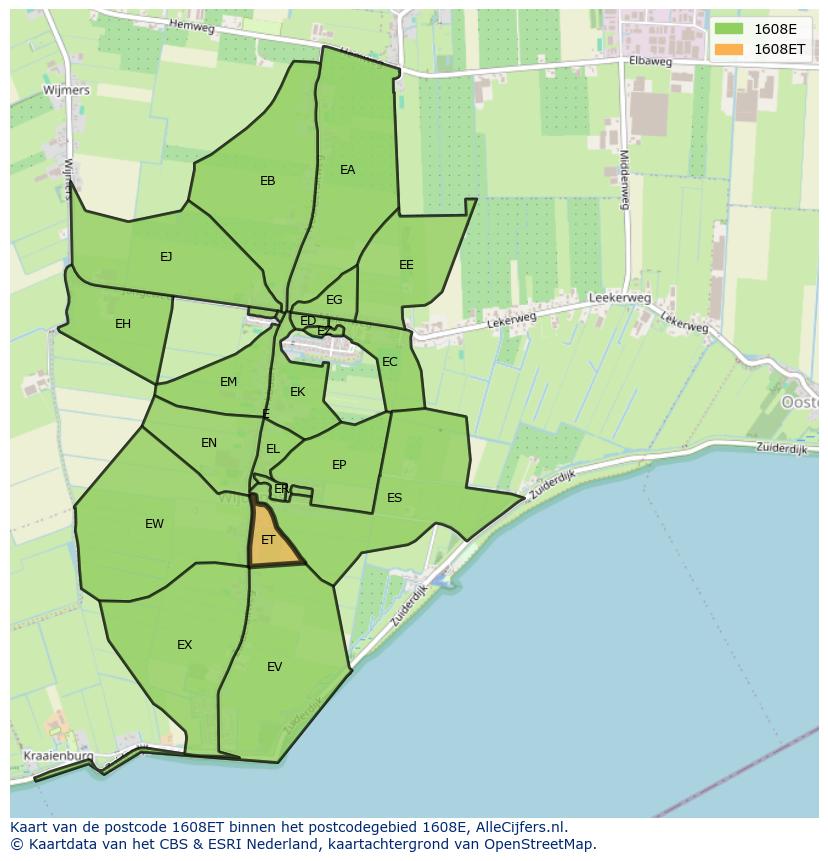 Afbeelding van het postcodegebied 1608 ET op de kaart.