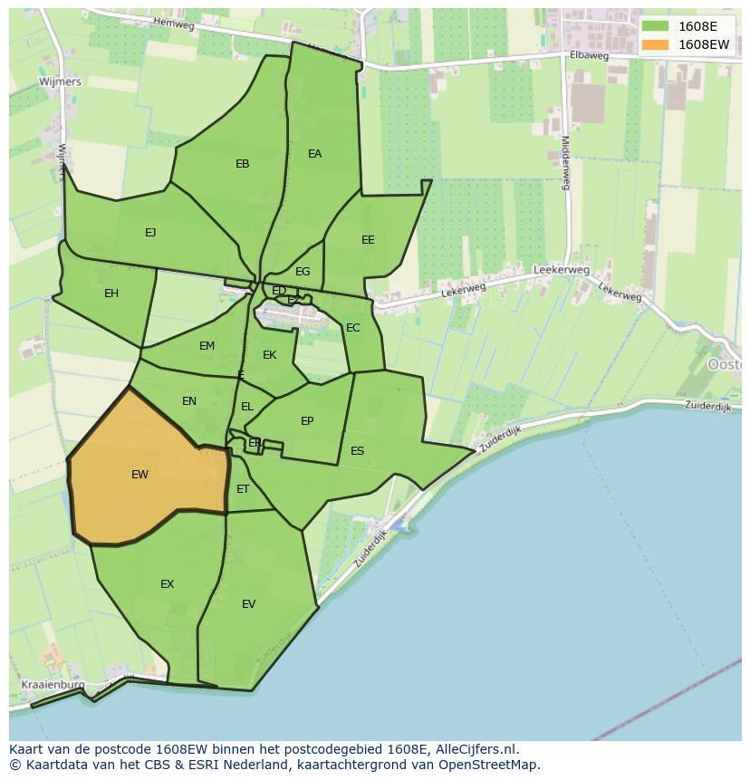 Afbeelding van het postcodegebied 1608 EW op de kaart.