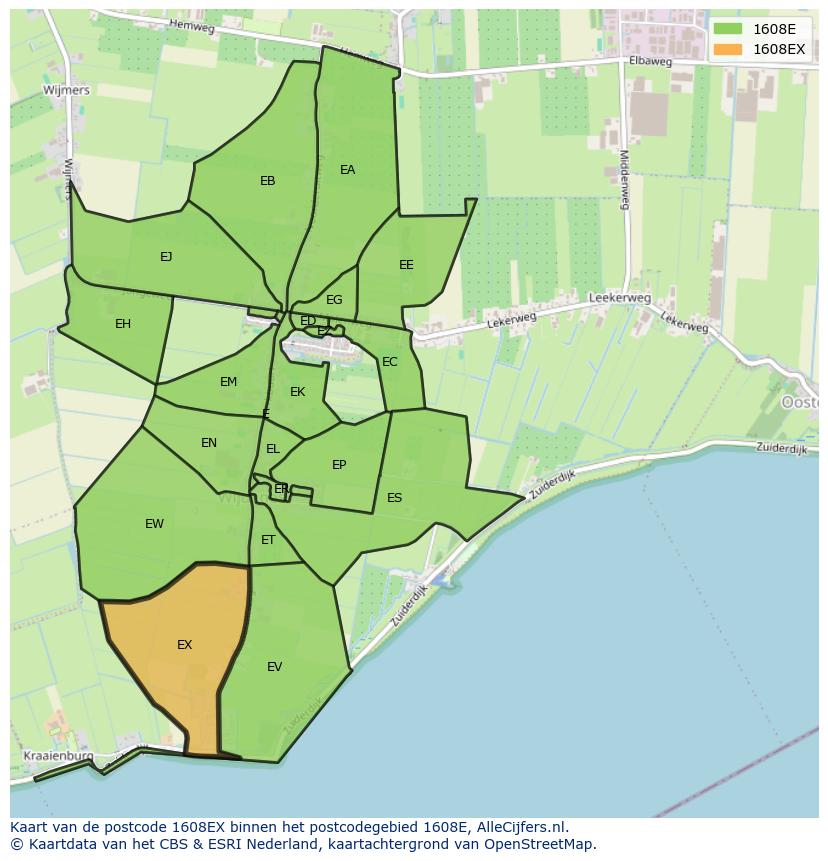 Afbeelding van het postcodegebied 1608 EX op de kaart.