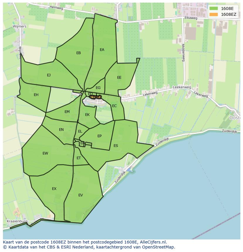 Afbeelding van het postcodegebied 1608 EZ op de kaart.