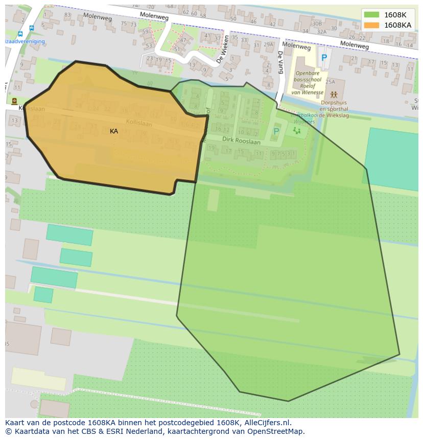Afbeelding van het postcodegebied 1608 KA op de kaart.