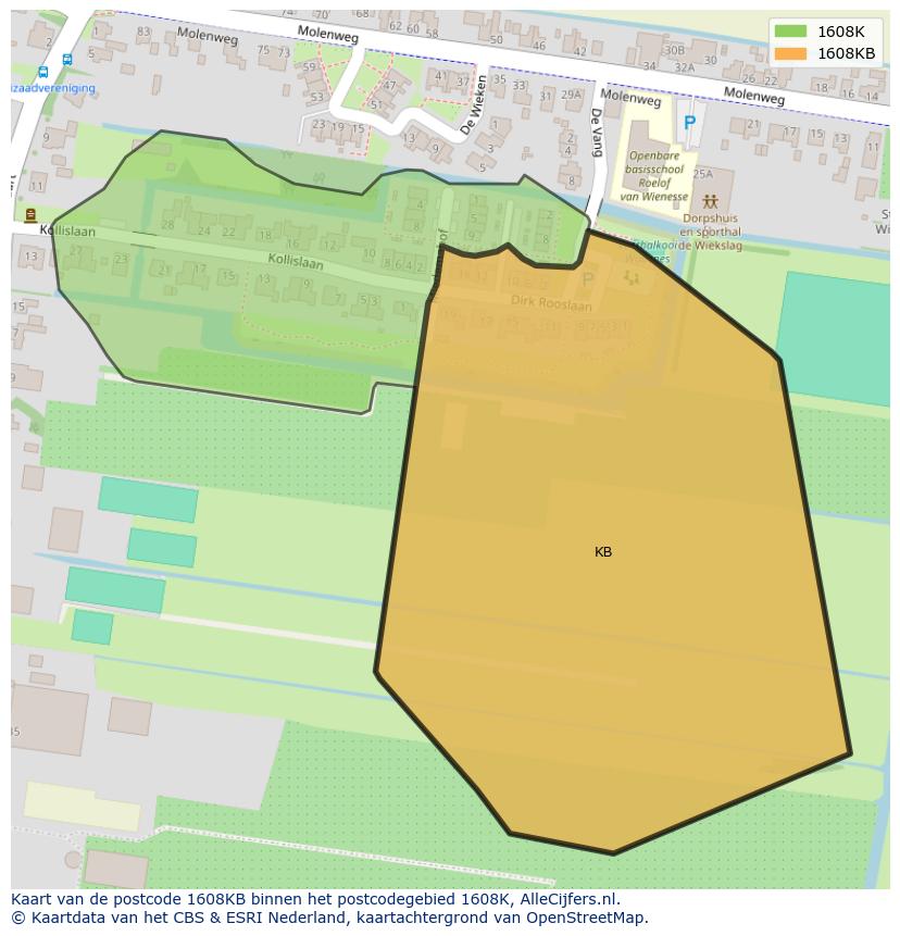 Afbeelding van het postcodegebied 1608 KB op de kaart.