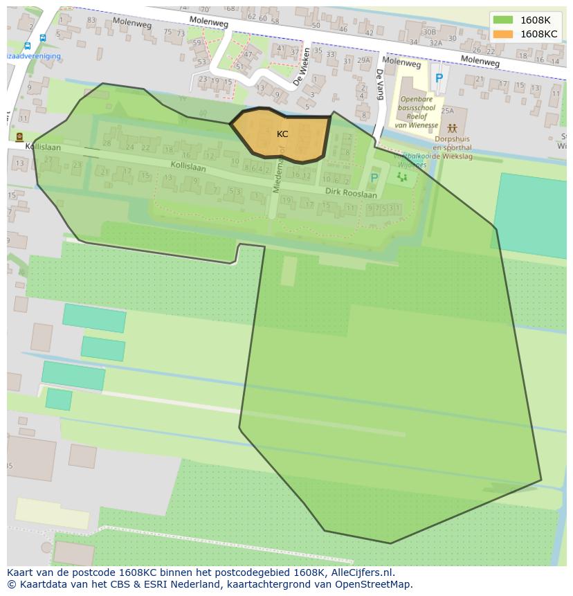 Afbeelding van het postcodegebied 1608 KC op de kaart.