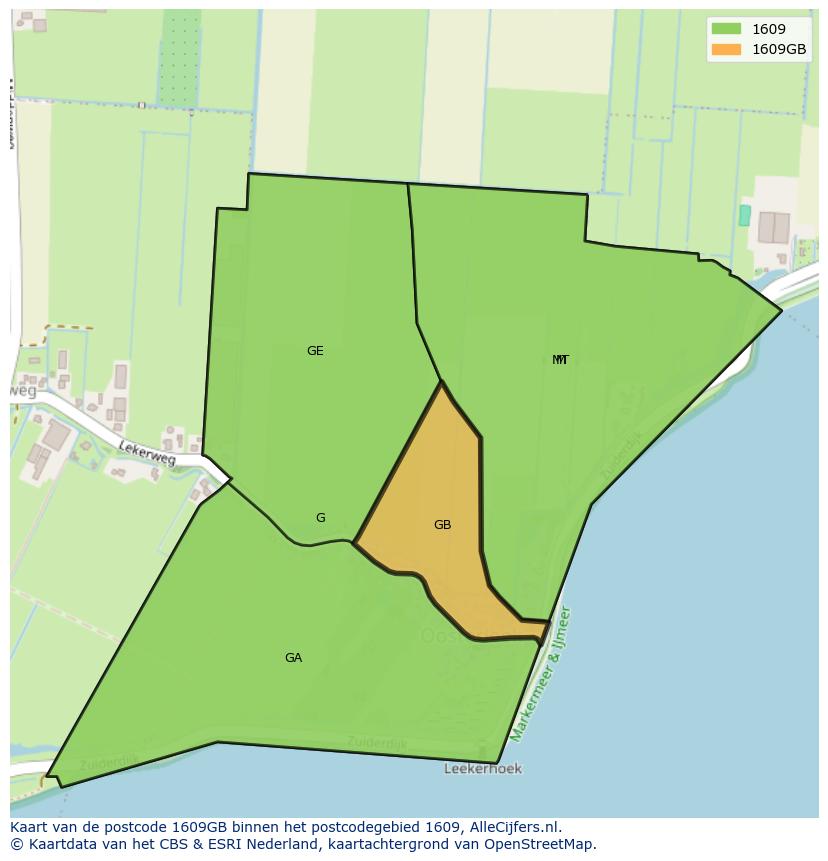 Afbeelding van het postcodegebied 1609 GB op de kaart.