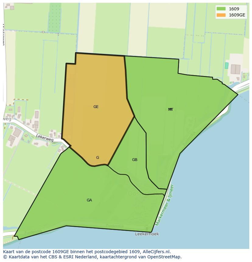 Afbeelding van het postcodegebied 1609 GE op de kaart.