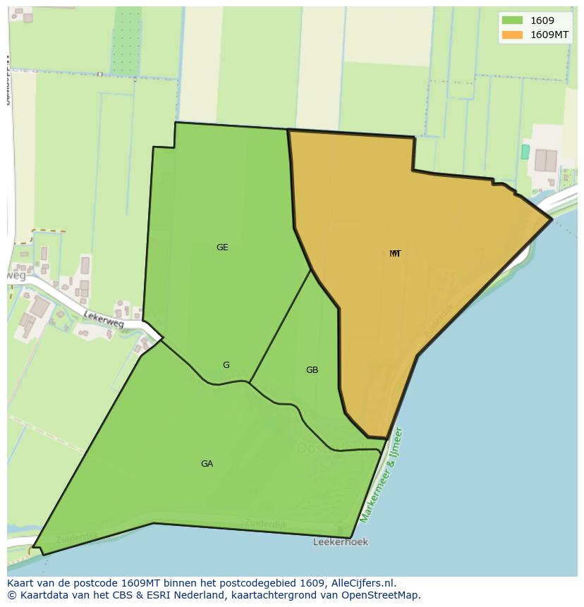Afbeelding van het postcodegebied 1609 MT op de kaart.