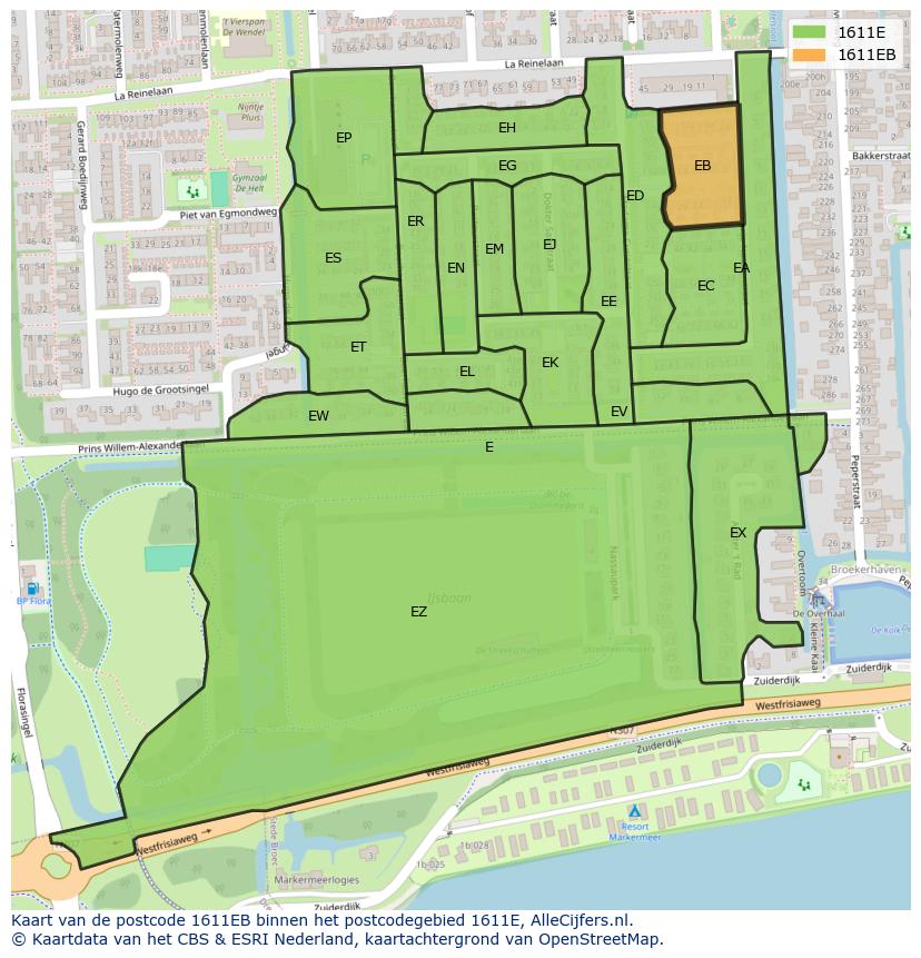 Afbeelding van het postcodegebied 1611 EB op de kaart.