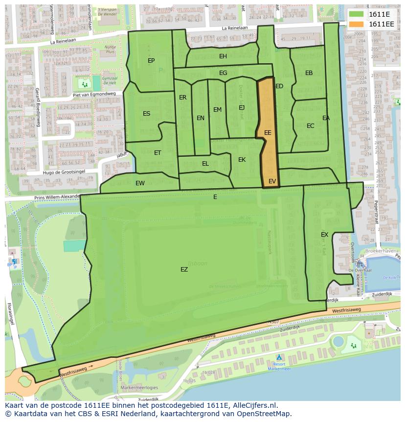 Afbeelding van het postcodegebied 1611 EE op de kaart.