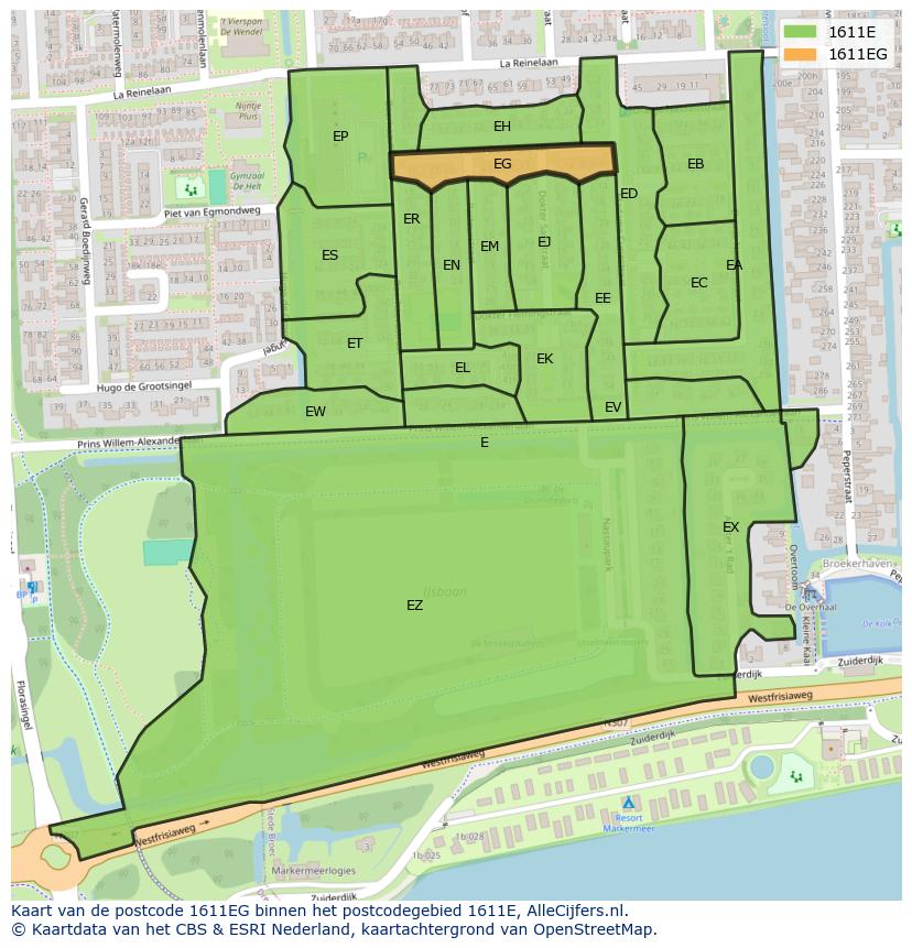 Afbeelding van het postcodegebied 1611 EG op de kaart.