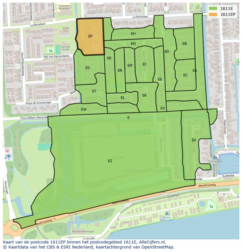 Afbeelding van het postcodegebied 1611 EP op de kaart.