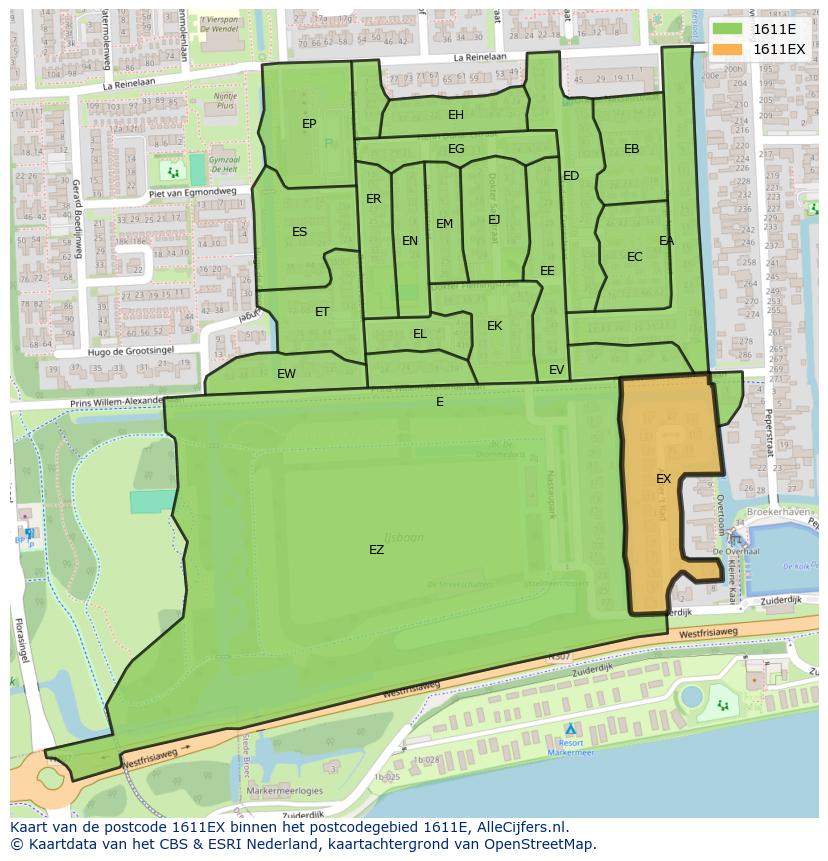 Afbeelding van het postcodegebied 1611 EX op de kaart.