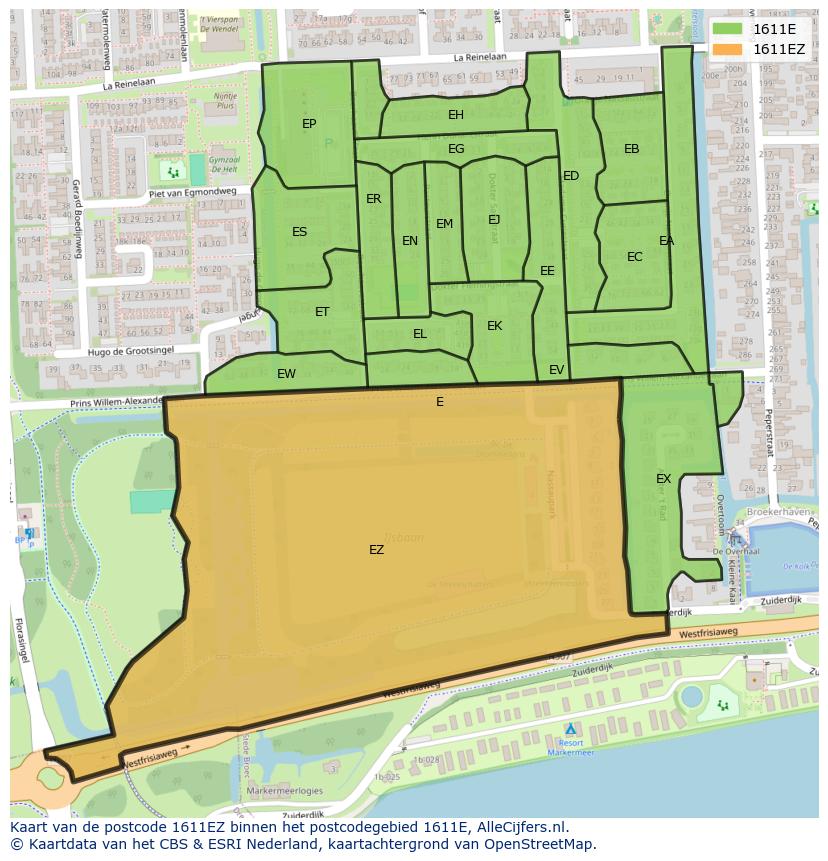 Afbeelding van het postcodegebied 1611 EZ op de kaart.