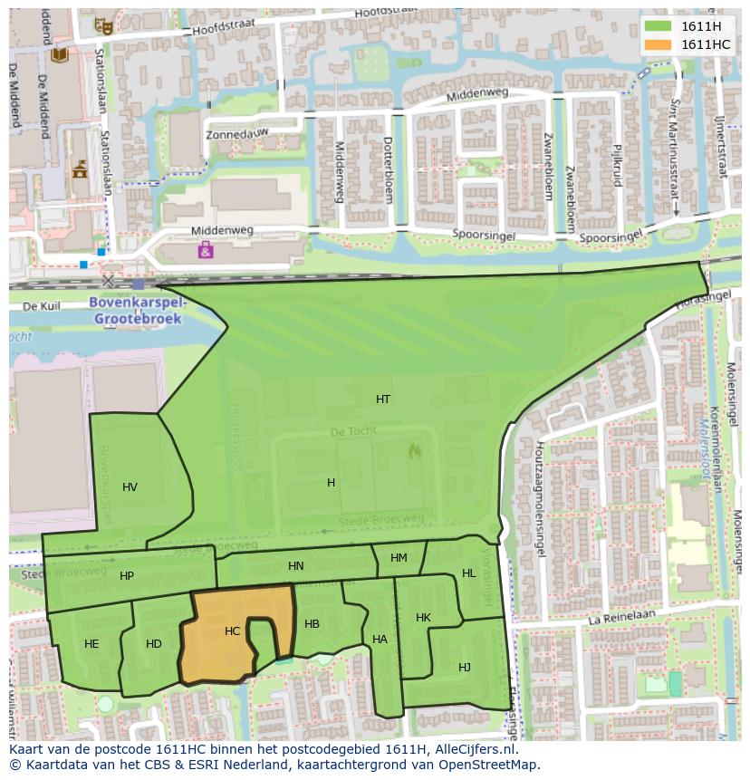 Afbeelding van het postcodegebied 1611 HC op de kaart.