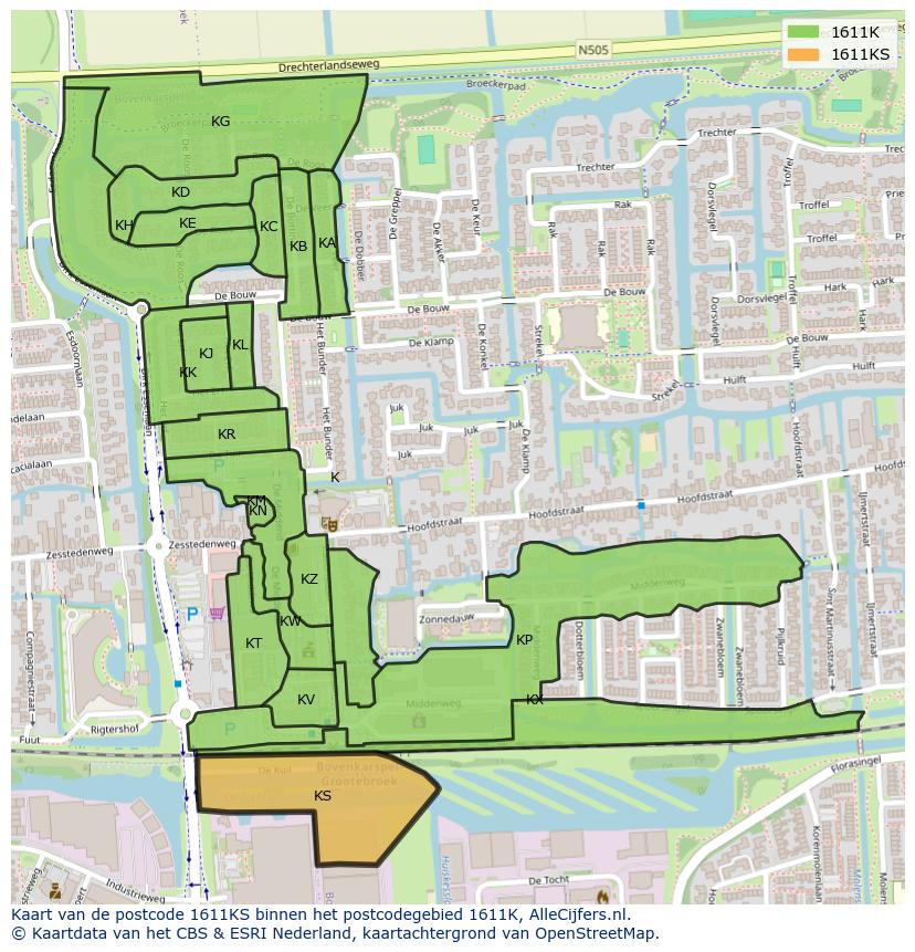 Afbeelding van het postcodegebied 1611 KS op de kaart.