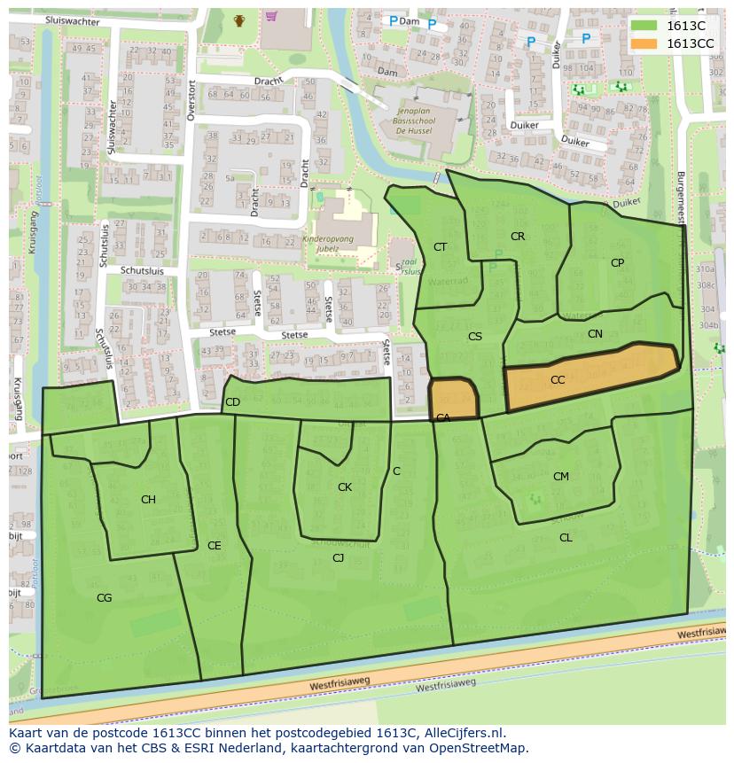 Afbeelding van het postcodegebied 1613 CC op de kaart.