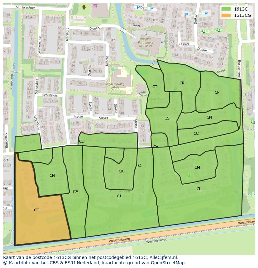 Afbeelding van het postcodegebied 1613 CG op de kaart.