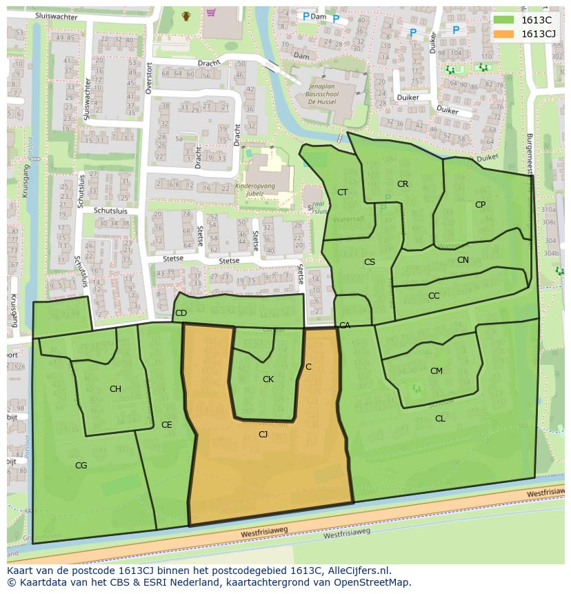 Afbeelding van het postcodegebied 1613 CJ op de kaart.