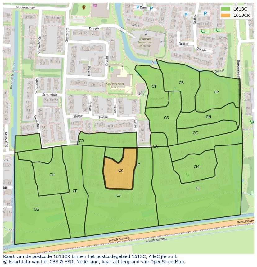 Afbeelding van het postcodegebied 1613 CK op de kaart.