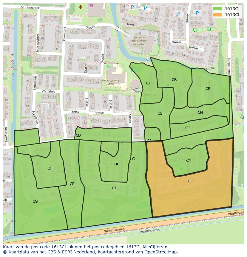 Afbeelding van het postcodegebied 1613 CL op de kaart.