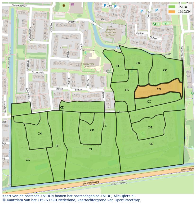 Afbeelding van het postcodegebied 1613 CN op de kaart.