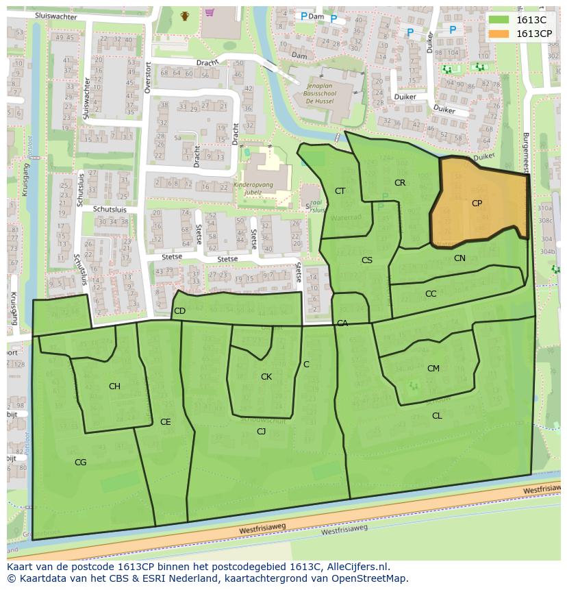 Afbeelding van het postcodegebied 1613 CP op de kaart.