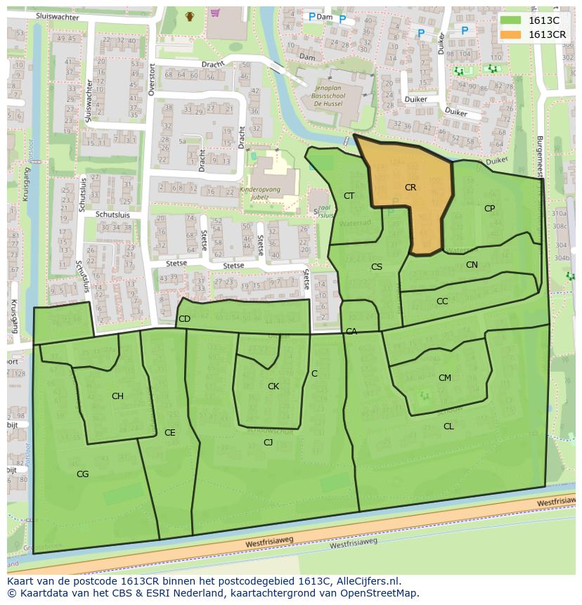 Afbeelding van het postcodegebied 1613 CR op de kaart.