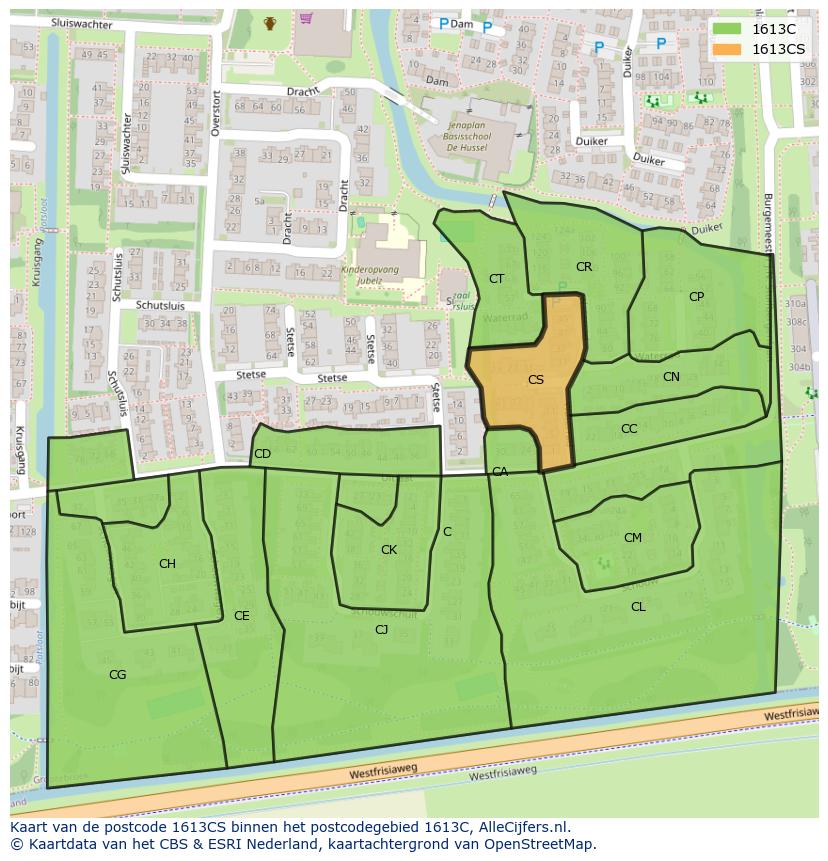 Afbeelding van het postcodegebied 1613 CS op de kaart.