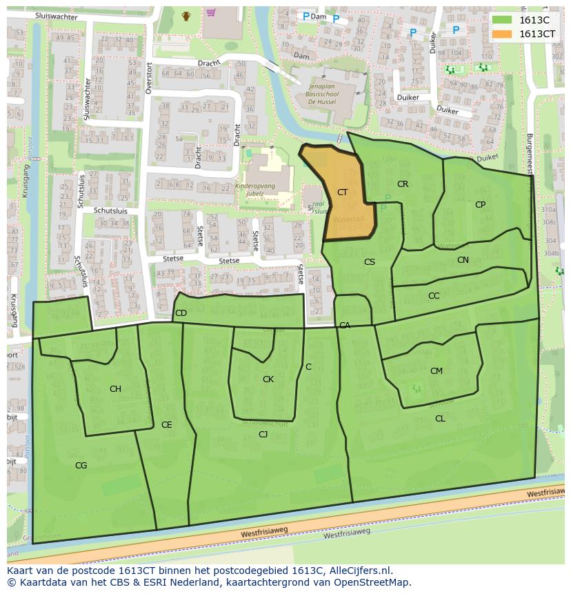 Afbeelding van het postcodegebied 1613 CT op de kaart.