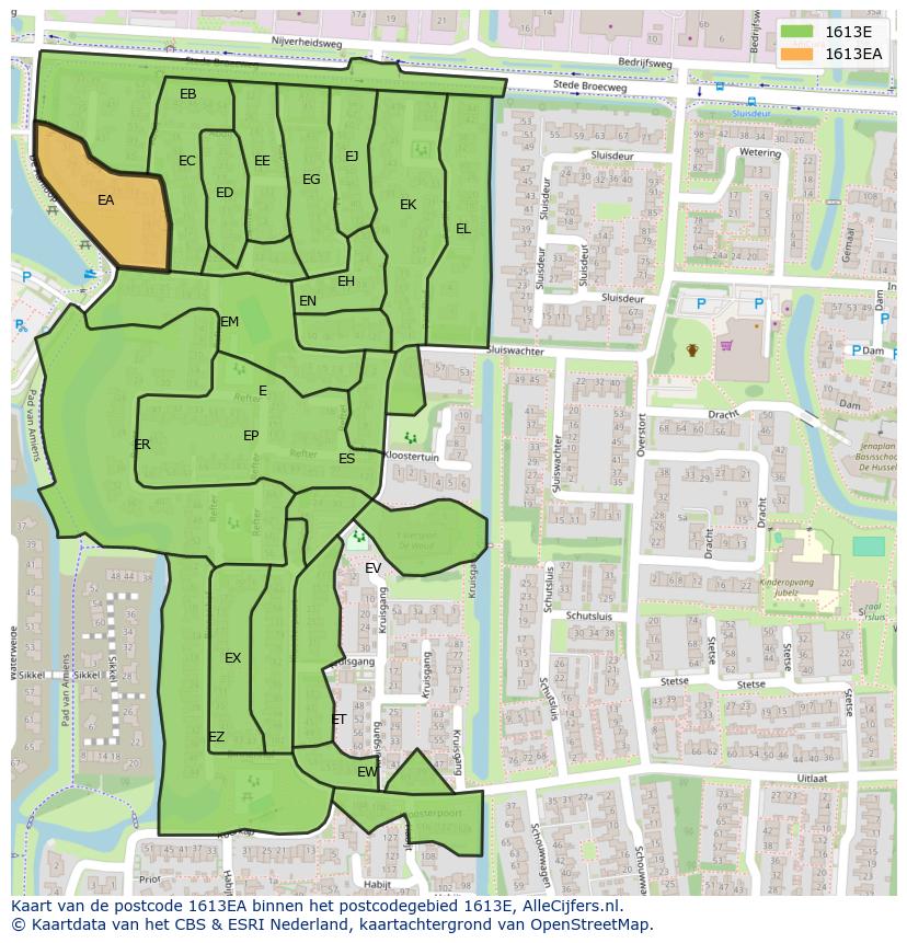 Afbeelding van het postcodegebied 1613 EA op de kaart.