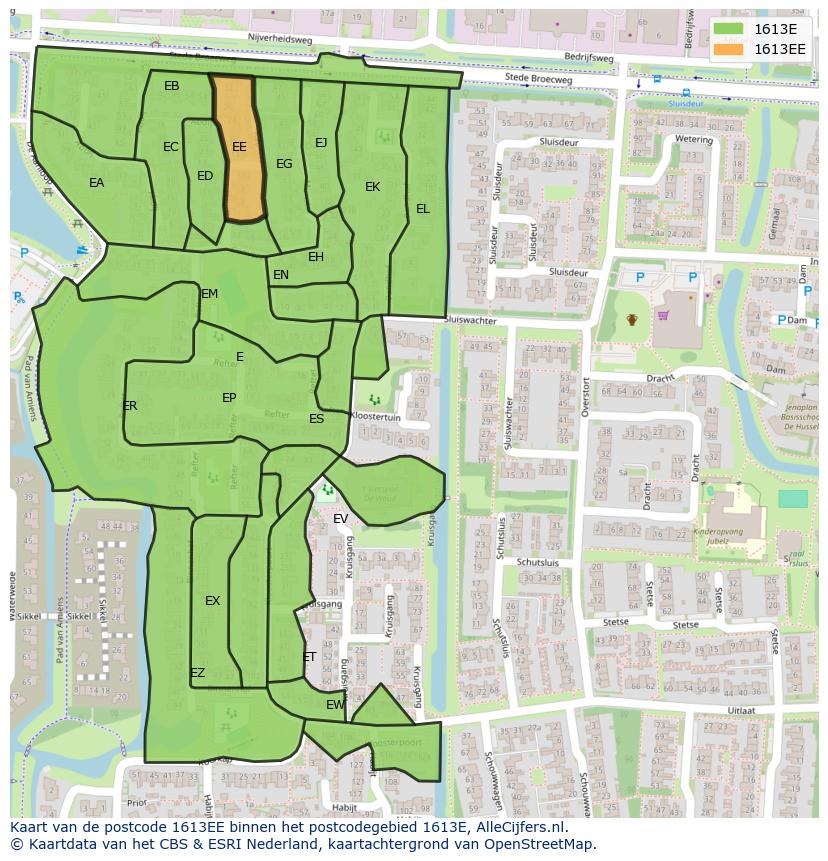 Afbeelding van het postcodegebied 1613 EE op de kaart.
