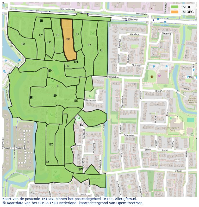 Afbeelding van het postcodegebied 1613 EG op de kaart.