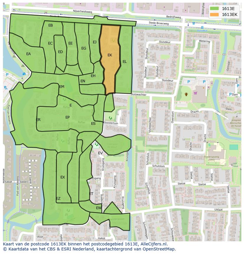 Afbeelding van het postcodegebied 1613 EK op de kaart.