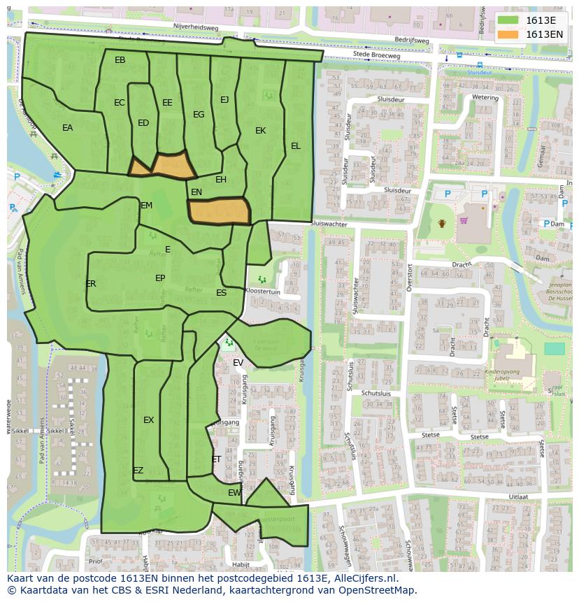 Afbeelding van het postcodegebied 1613 EN op de kaart.