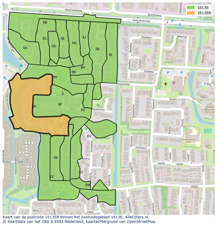 Afbeelding van het postcodegebied 1613 ER op de kaart.