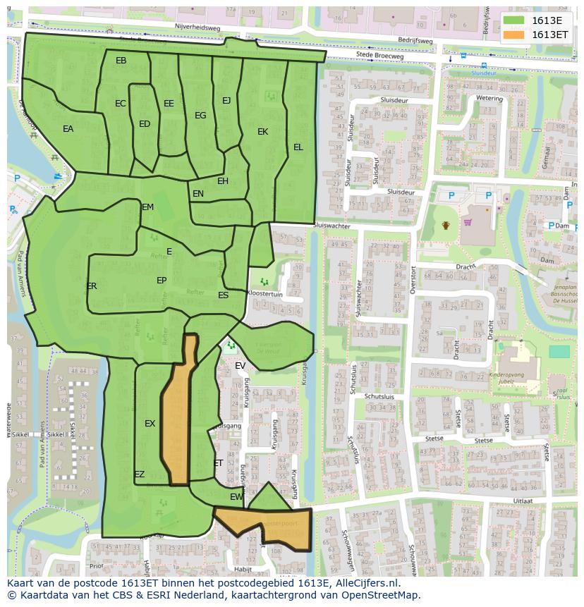 Afbeelding van het postcodegebied 1613 ET op de kaart.