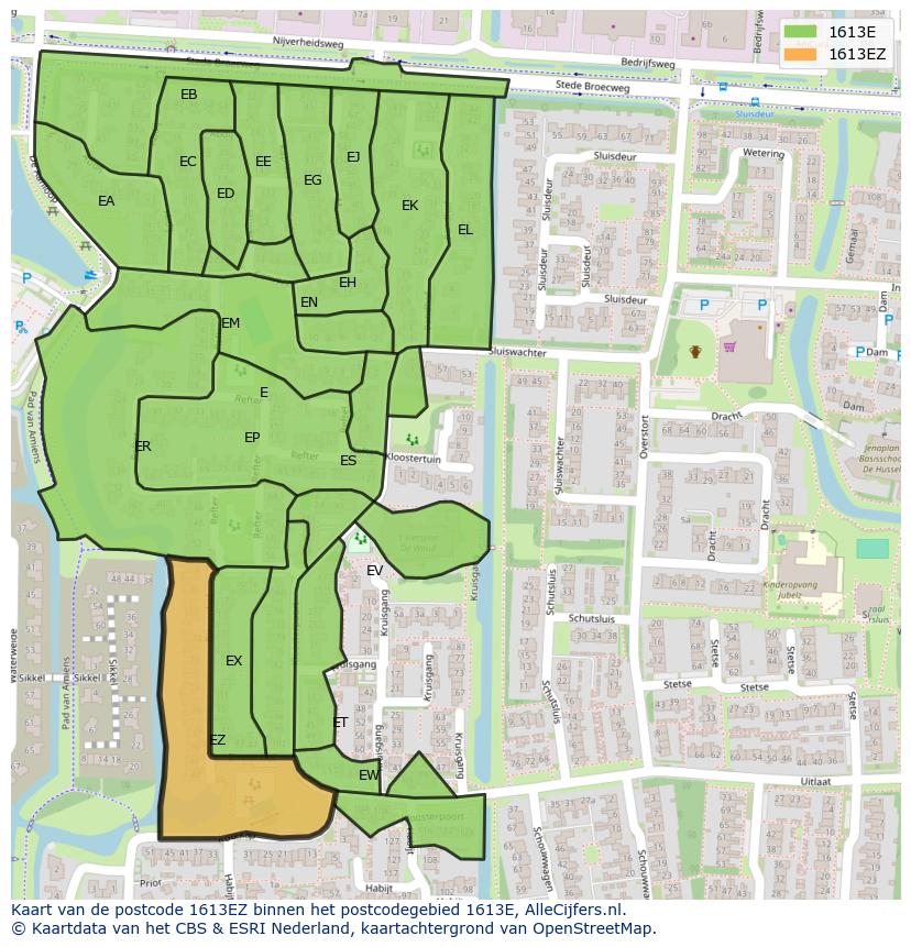 Afbeelding van het postcodegebied 1613 EZ op de kaart.